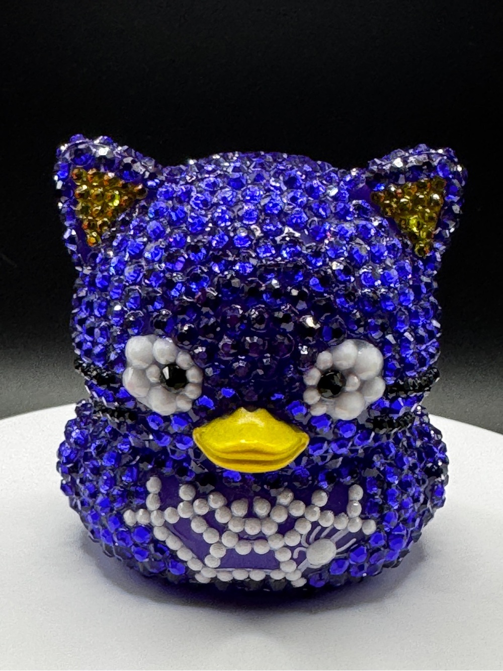 Hand Blinged Chococat Halloween Rubber Duck Purple with Spider Web Glass Stones